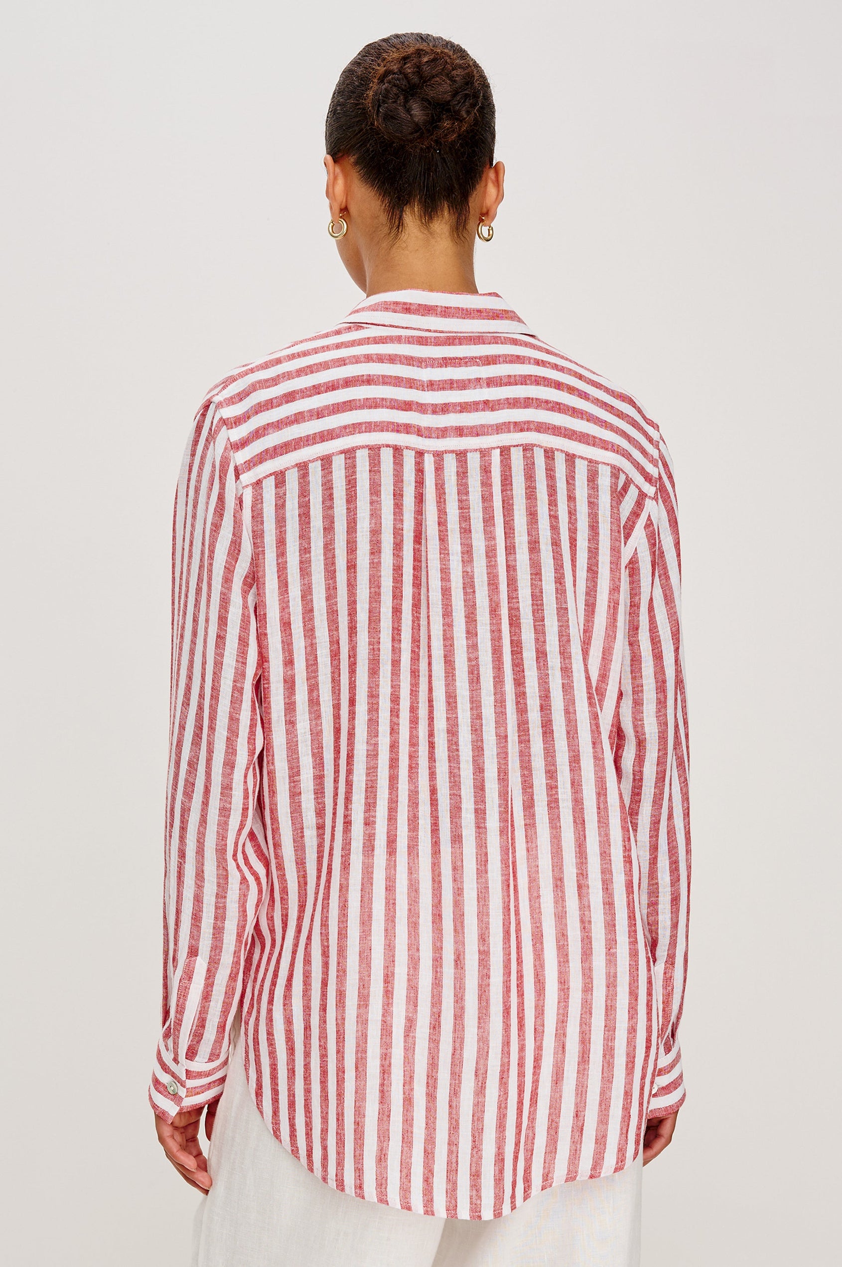 Giada lightweight linen button up shirt in Ravello Stripe - back view on model