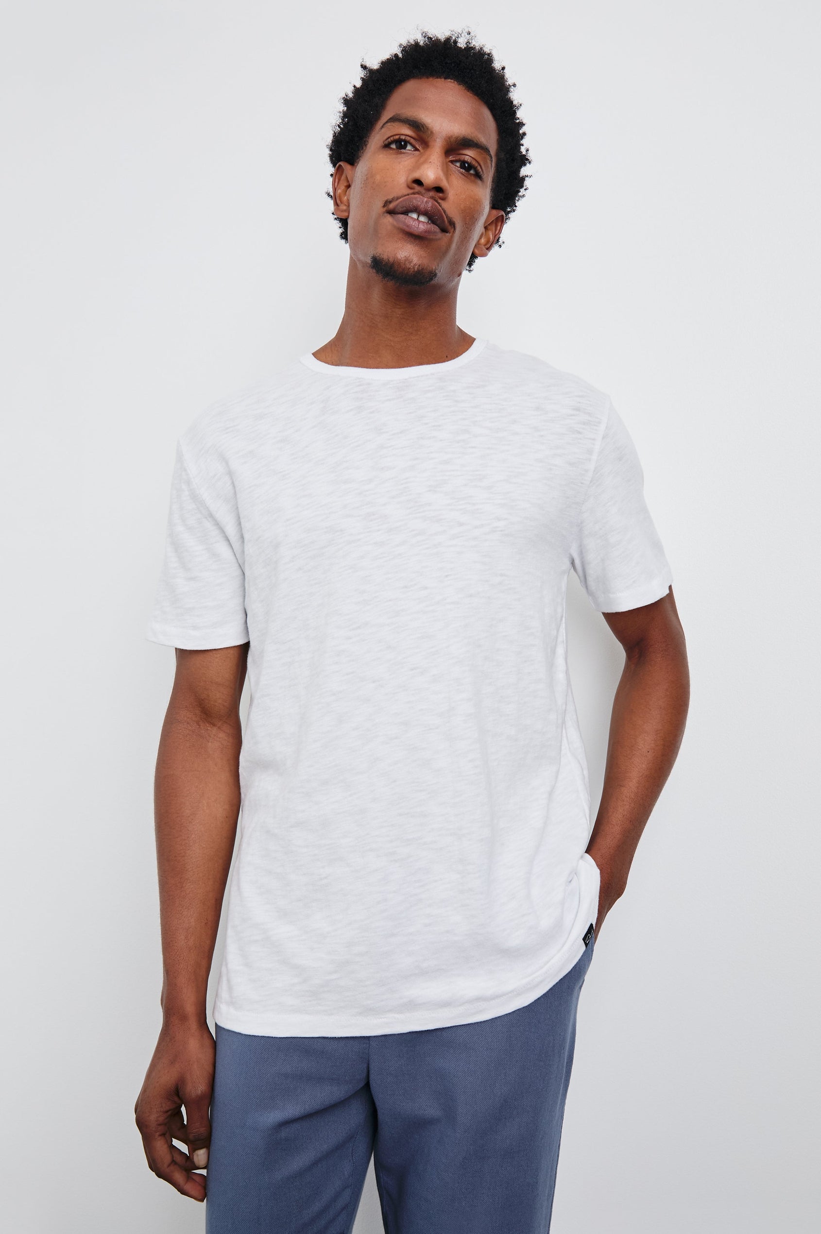 Neil T-Shirt with a Crew Neck in White Colorway - Front View Featured on Model