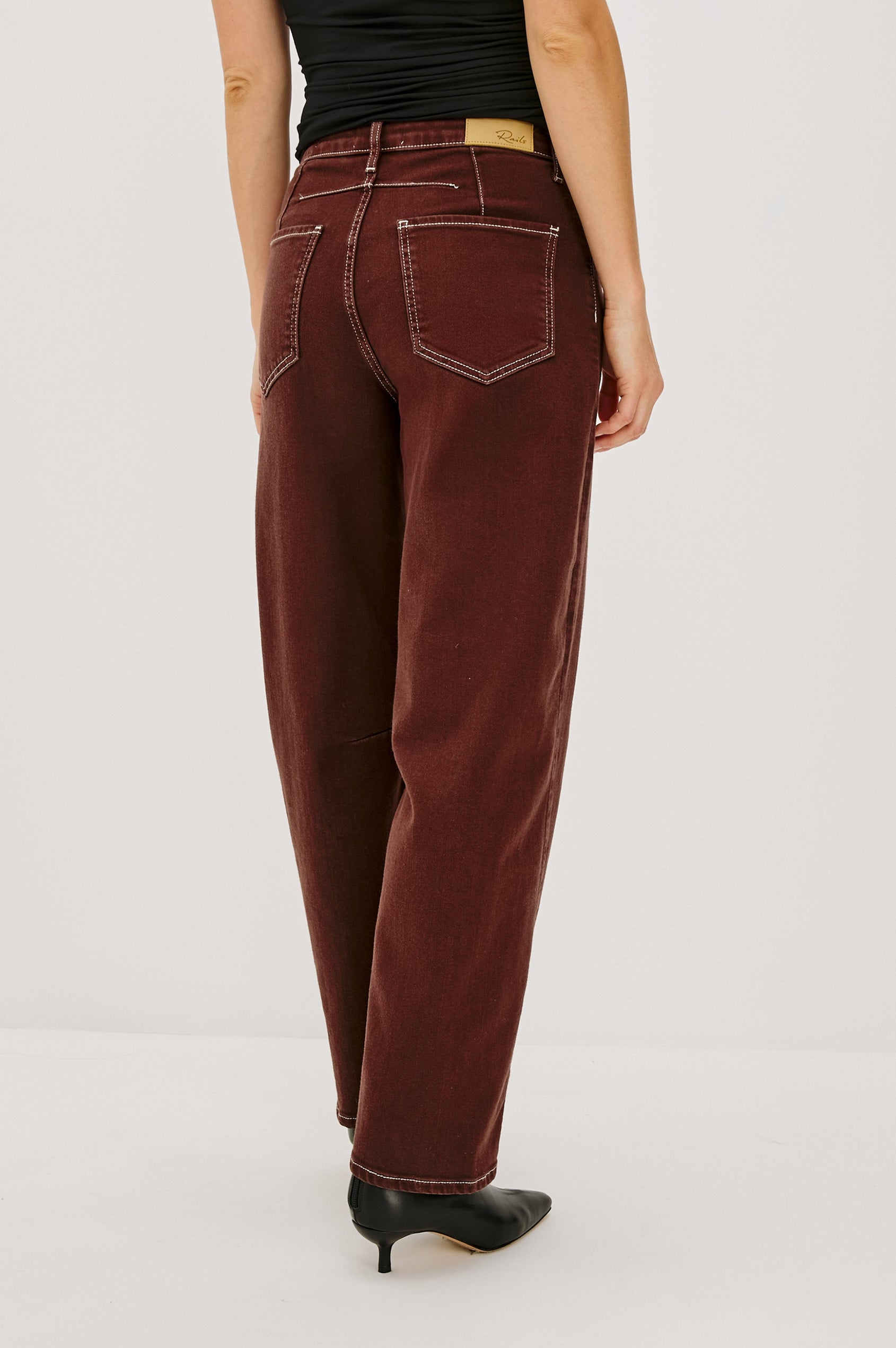 SAMO BARREL LEG - CHOCOLATE CONTRAST STITCH