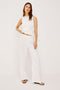 Andrine Pant in Heavy Linen With High-Waisted Fit, Straight Legs, Unlined, Side On-Seam Pockets, Side Zip Closure in White Colorway - Full Body Front View Featured on Model