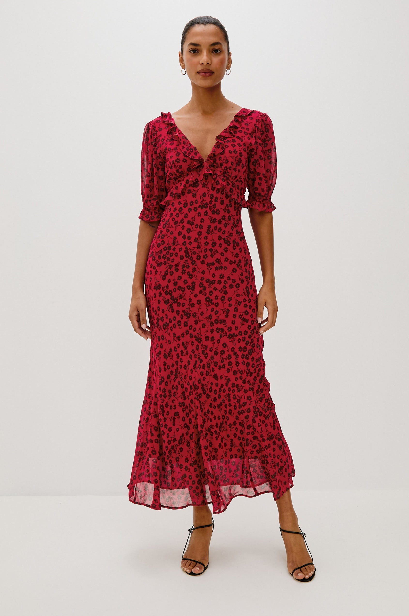 ANNMARIE DRESS - CARMINE DAISIES