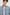 Burr Collared Shirt Jacket with Button Closure, Two Chest Button Flap Pockets and Textured Fabric in Denim White Colorway - Front Unbuttoned View Featured on Model