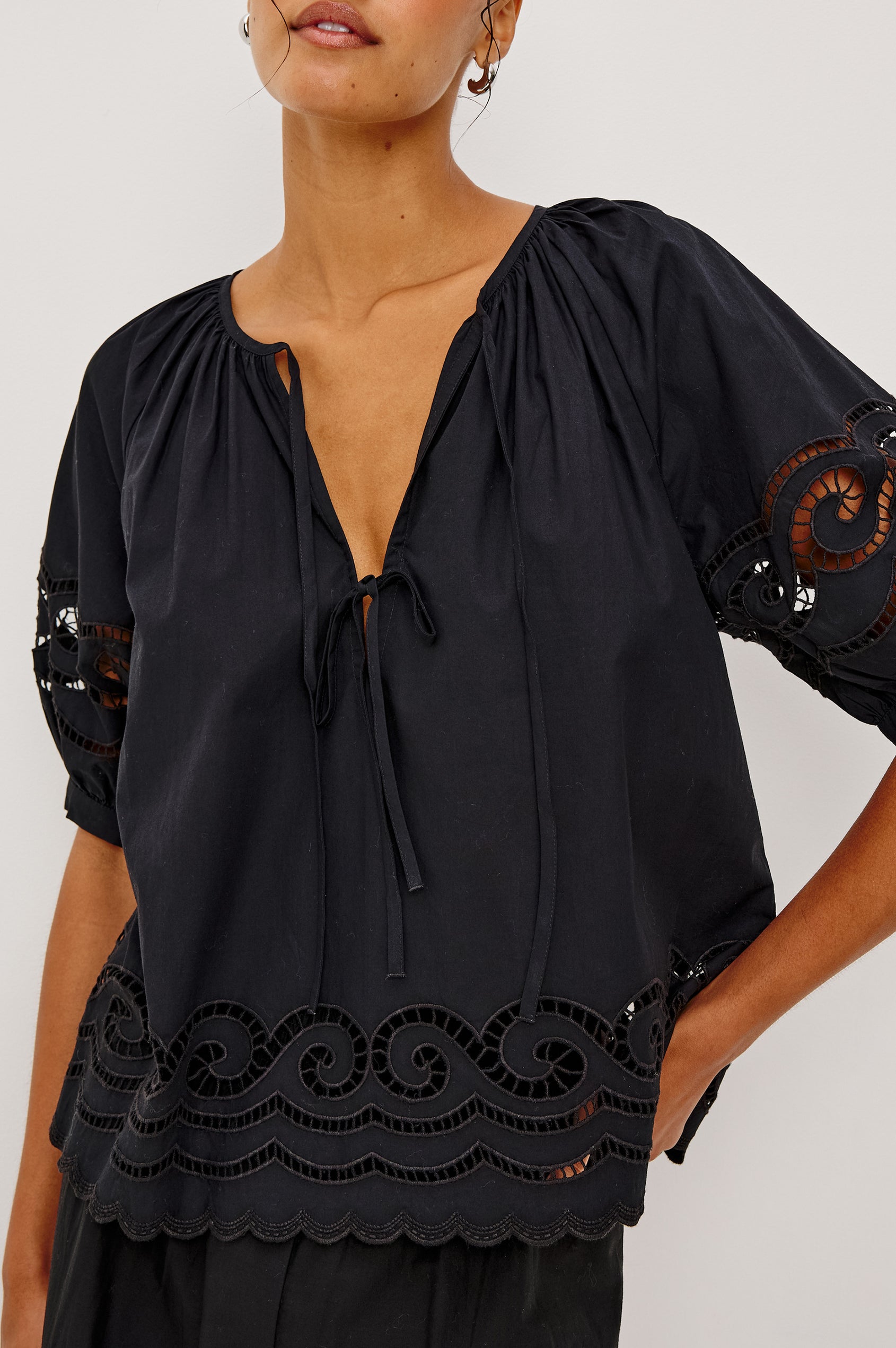 CATALENE TOP - BLACK EMBROIDERY
