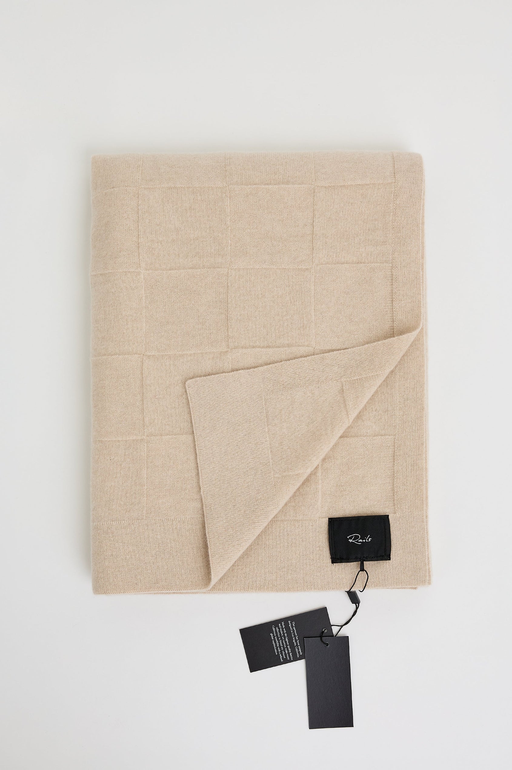 Cashmere Throw with a Quilted Knit in Alabaster Colorway - Overhead View