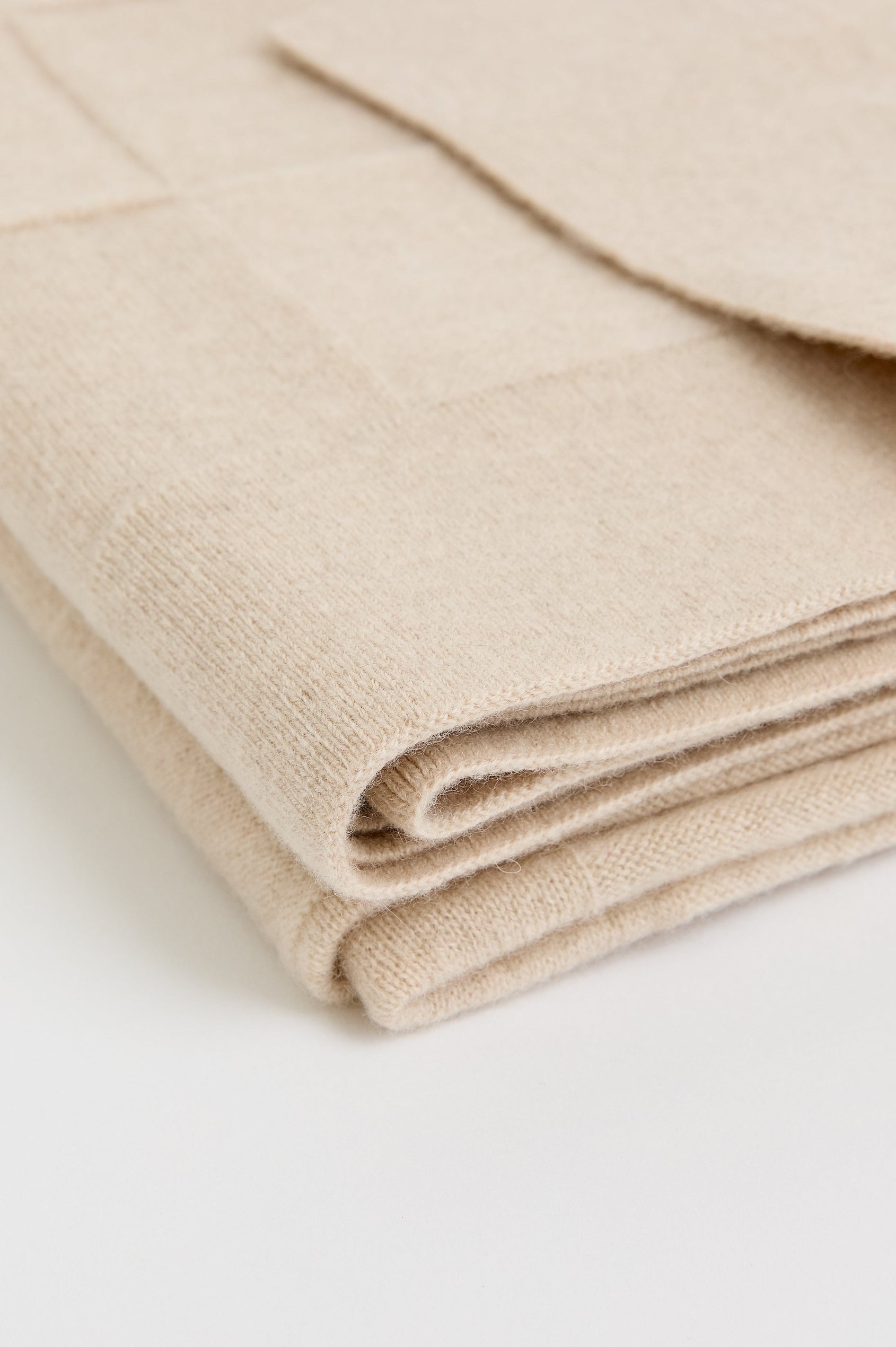 Cashmere Throw with a Quilted Knit in Alabaster Colorway - Side View