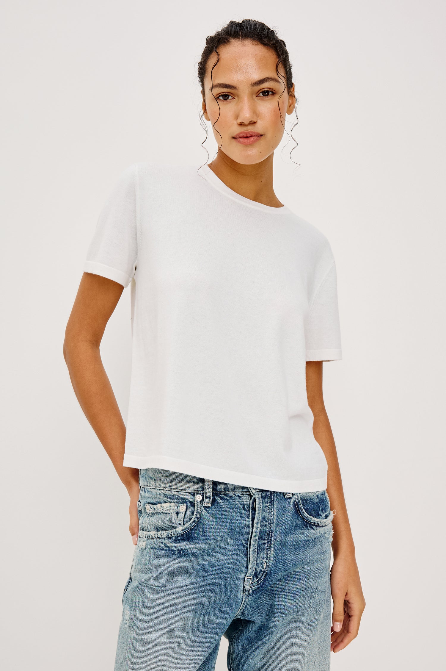 COTTON CASHMERE T-SHIRT - WHITE