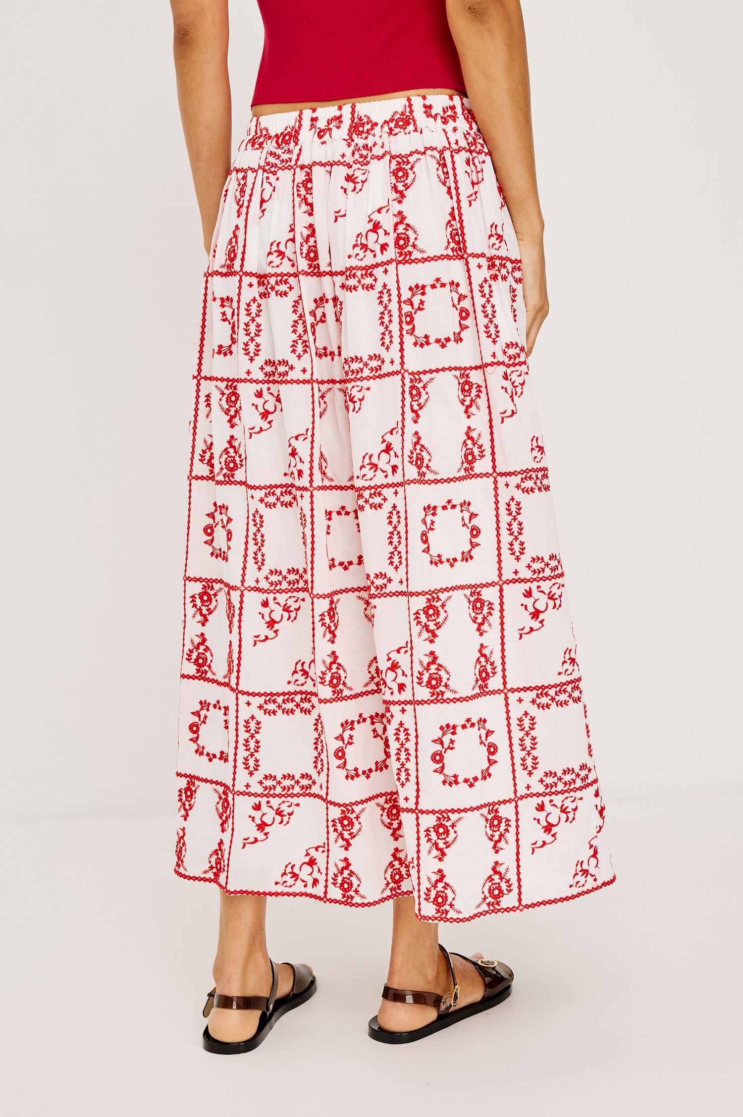 Dax Maxi Skirt With Elastic Waistband, A-Line Silhouette, and is Fully Lined - Lower Body Back View Featured on Model