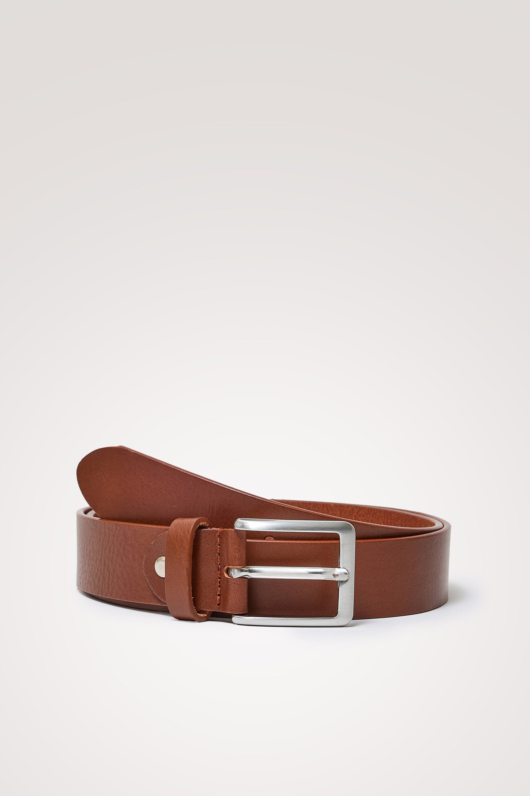 Easton Belt in Premium Leather With Adjustable Square Buckle in Cognac Colorway - Front Product View Featured
