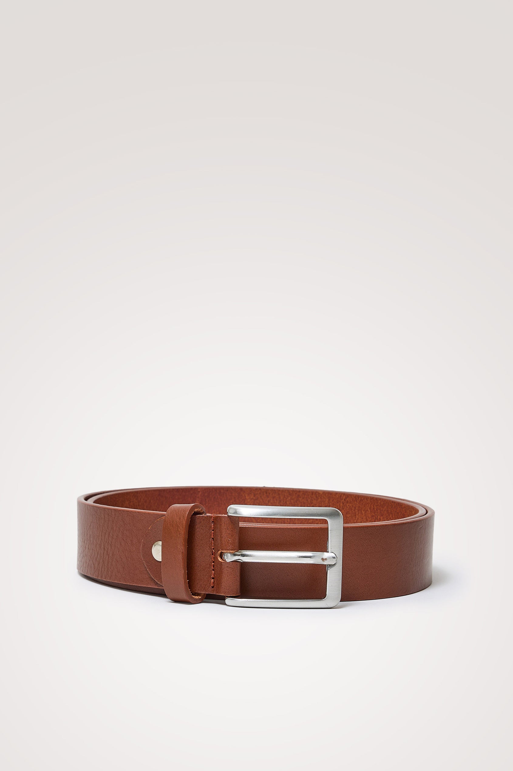 Easton Belt in Premium Leather With Adjustable Square Buckle in Cognac Colorway - Front Product View Featured