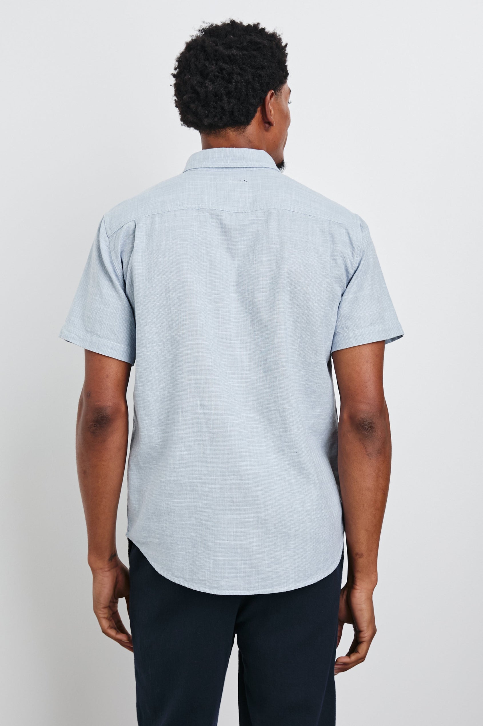 Fairfax short sleeve relaxed fit button up shirt with collar and chest pocket in 
Tidal Etch - back view on model