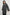 Hugo Double-Breasted, Mid-Thigh Length Coat with Button Closure, Wide Lapels, Two Front Patch Pockets and Fringe along the Lapels and Closure in Charcoal Check Colorway, a plaid - Front View Featured on Model 