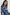 Joelle Long Sleeve Top with An Asymmetrical Mock Neck and Shirring on the Right Shoulder in Midnight Lily Colorway, with blue Lilies on Midnight - Front View Featured on Model