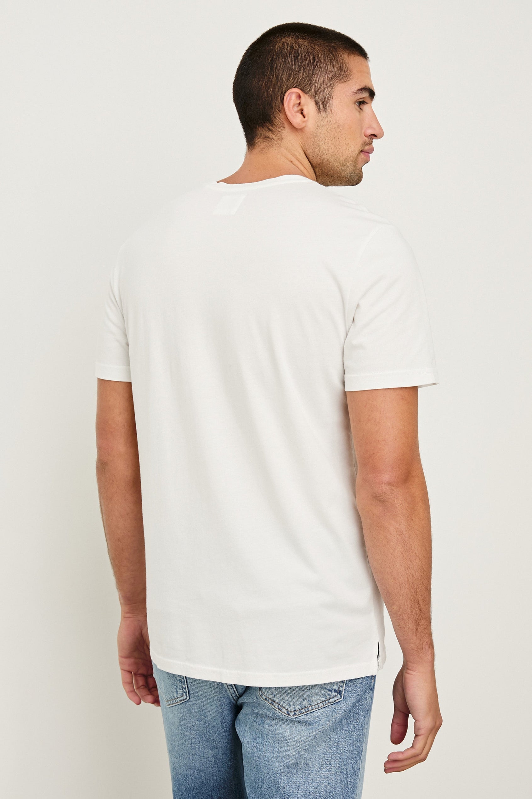 Johnny cotton jersey t-shirt with front chest pocket in White - back view on model