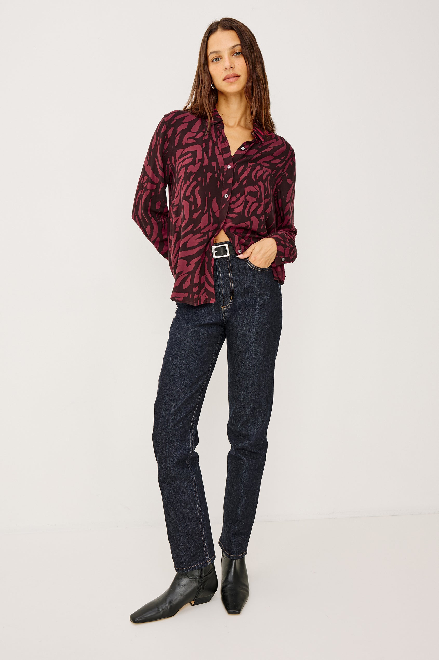 JOSEPHINE SHIRT - OXBLOOD TIGER STRIPE