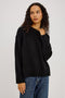 Miranda Sweater in Cashmere-Silk Blend With Crew Neckline, Ribbed Trim, Dropped Shoulders, Loose Relaxed Fit, and Long Sleeves in Black Colorway - Front Full Body View Featured on Model