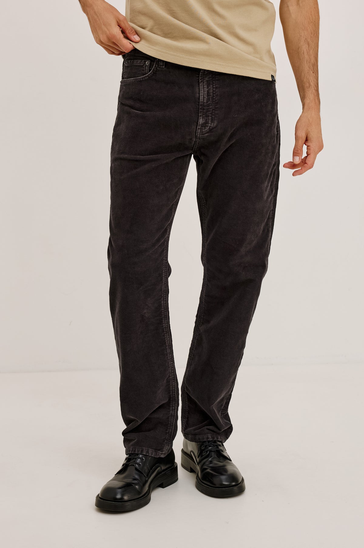 Nash Jean Straight Leg in Rigid Denim With Vintage-Inspired Button Fly and 5-Pocket Styling in Phantom Colorway - Lower Body Front View Featured on Model