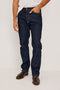 Nash Straight Leg Jean in Comfort Strech Denim With 5-Pockets and Front Zip Fly in Rinse Wash Colorway - Lower Body Front View Featured on Model
