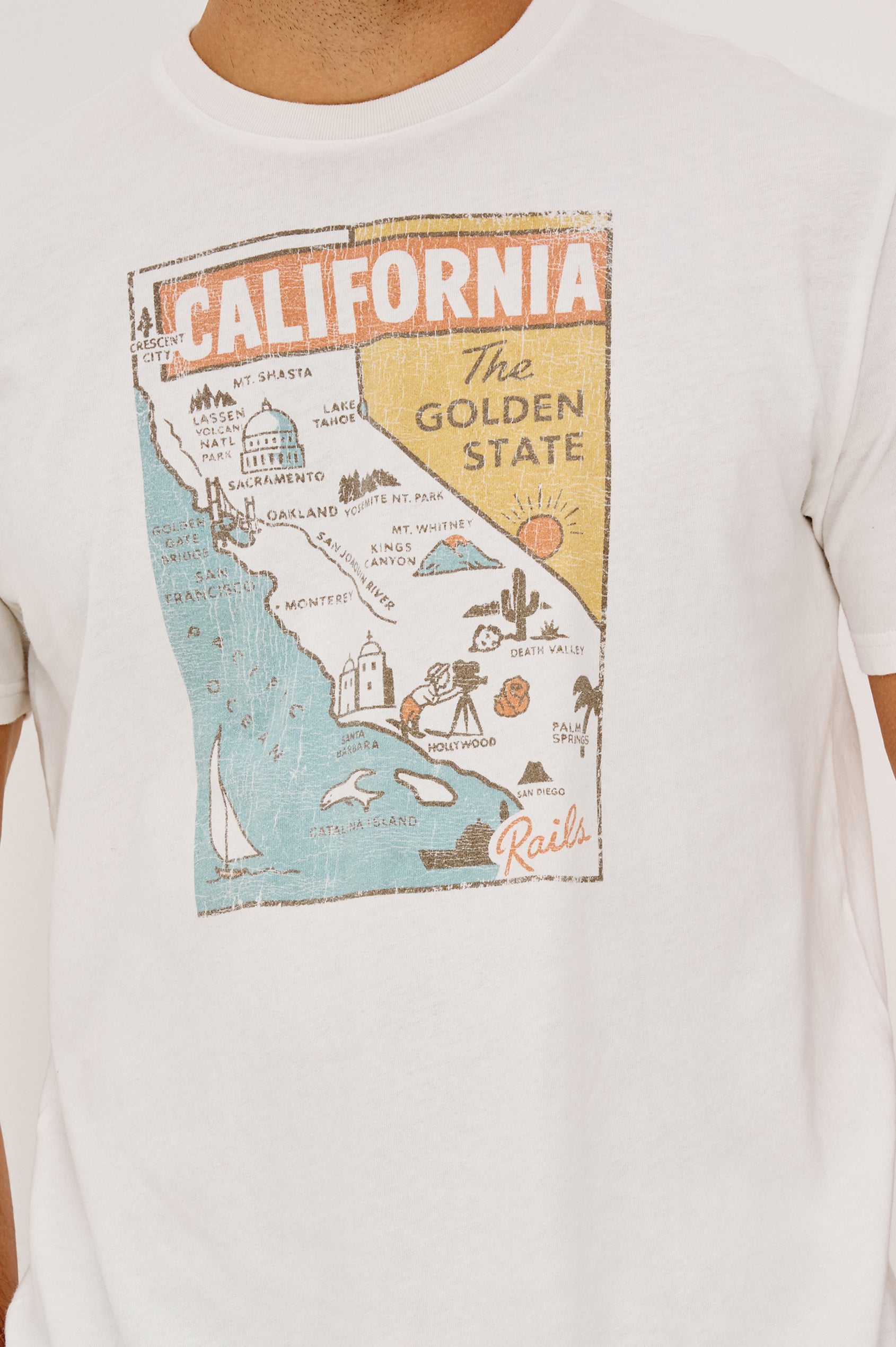 Neil Tee in Slub Cotton Jersey With Classic Fit, Short Sleeves, and Crewneck in Golden State Colorway - Upper Body Front View Featured on Model