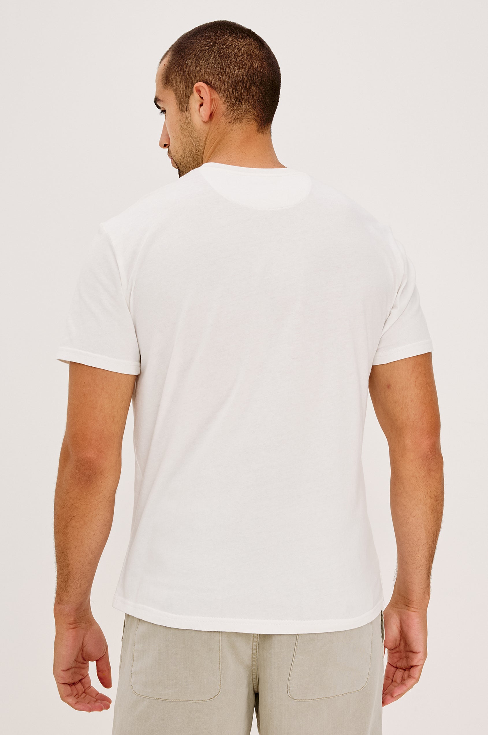 Neil Tee in Slub Cotton Jersey With Classic Fit, Short Sleeves, and Crewneck in Golden State Colorway - Upper Body Back View Featured on Model