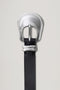 Rodeo black leather belt featuring a western-style engraved silver buckle and hardware. Front view of belt featured not on model.