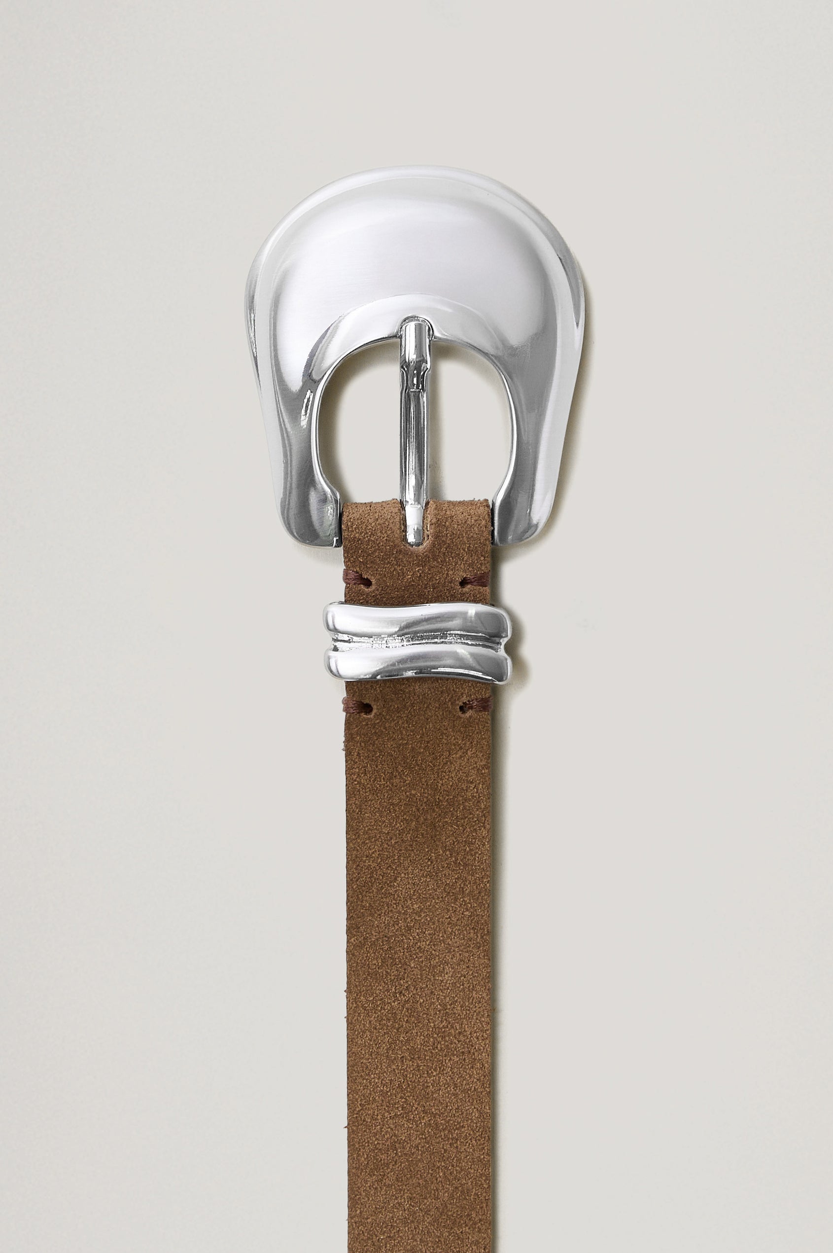 Rodeo brown suede leather belt featuring a western-style engraved gold buckle and hardware. Front view of belt featured not on model.