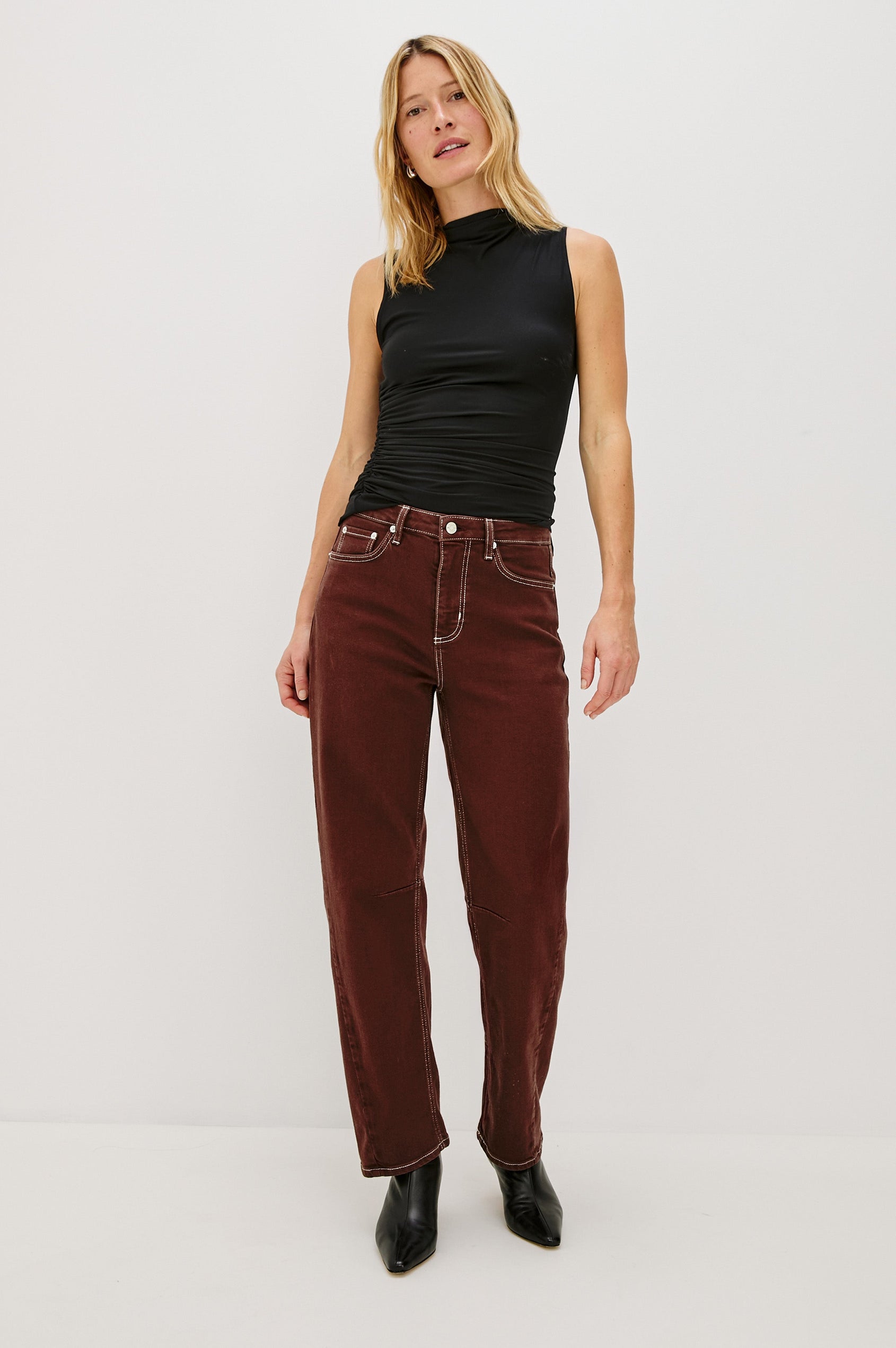 SAMO BARREL LEG - CHOCOLATE CONTRAST STITCH