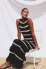 Ana Maxi Dress in Cotton Blend Crochet Knit With Tiered Hem in Black Oat Stripe Colorway - Video - Full Body Front View Featured on Model